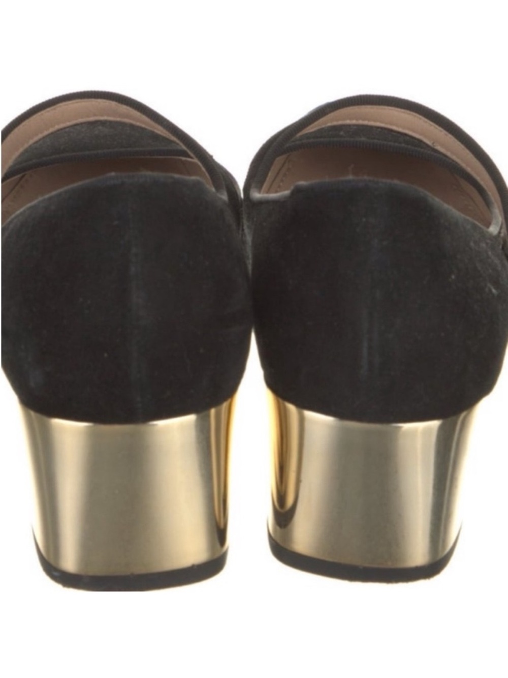 TORY BURCH Marisa Black Suede Mary Jane Gold Block Heel Pump - Picture 9 of 10